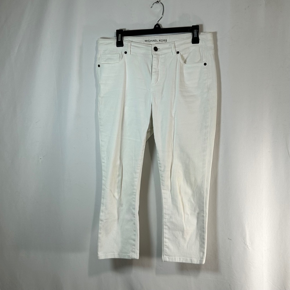 Michael Kors Womens White Cropped‎ Flare Jeans Size 14